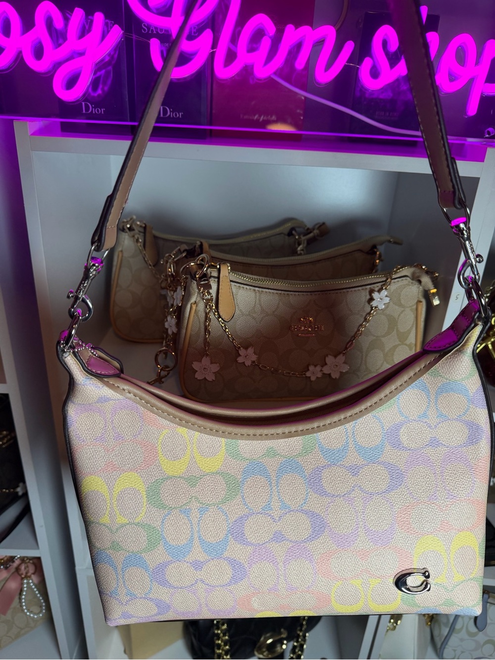 Coach Pastel Multicolor Signature Shoulder Bag - Cream/Pastel